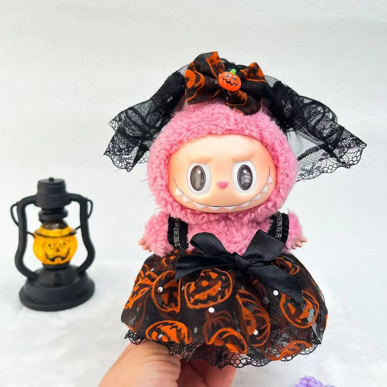 

15cm/17cm Labubu Outfit Accessories For Generations I/II/III - Halloween Pumpkin Headpiece & Tulle Skirt Outfit For LABUBU