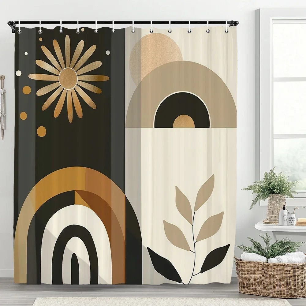 1pc Abstract Tropical Leaf Printed Waterproof Shower Curtain Bathroom Divider, Bathroom Decor Window Curtain