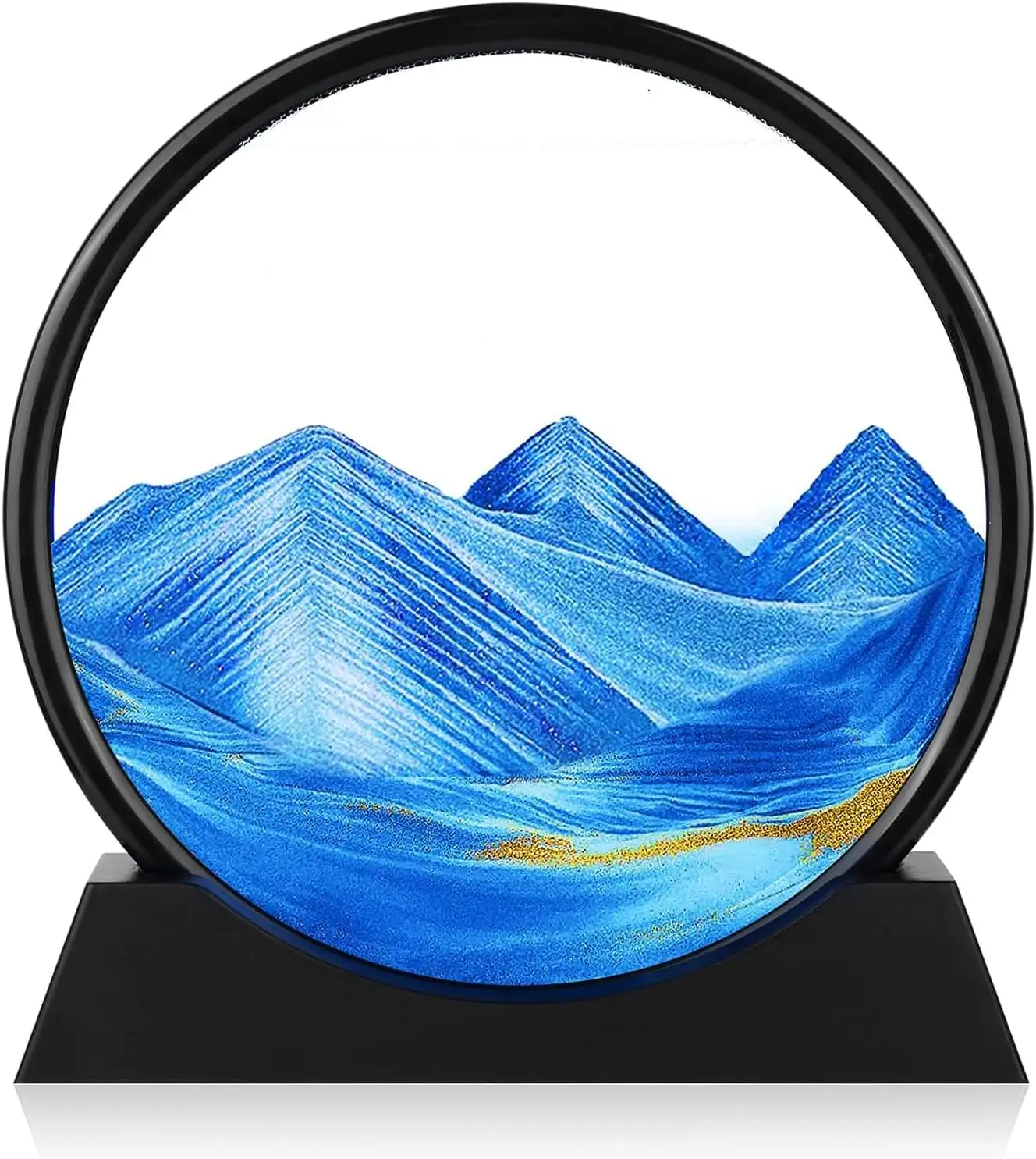 

3D Moving Sand Art Picture - Round Glass Deep Sea Sandscape - Relaxing Home Office Desk Decor, Blue 7in
