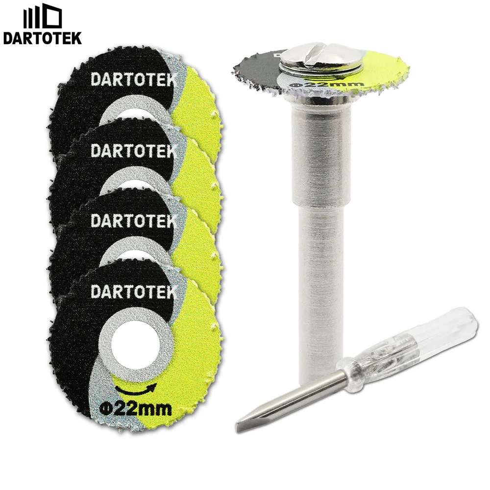 DARTOTEK 5Pcs Carbide Mini Circular Saw Blade Sets Woodworking Cutting Disc With Round Handle Connector For Cutting Wood Plastic