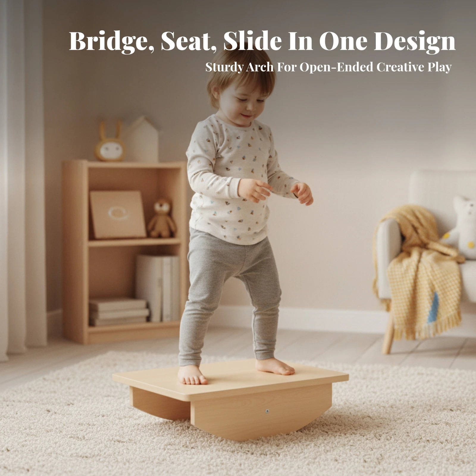 Wooden Balance Board with Anti-Slip Strip Solid Wood Wooden Balance Board Toy Low-Lying Compact for Children, Playroom, Home