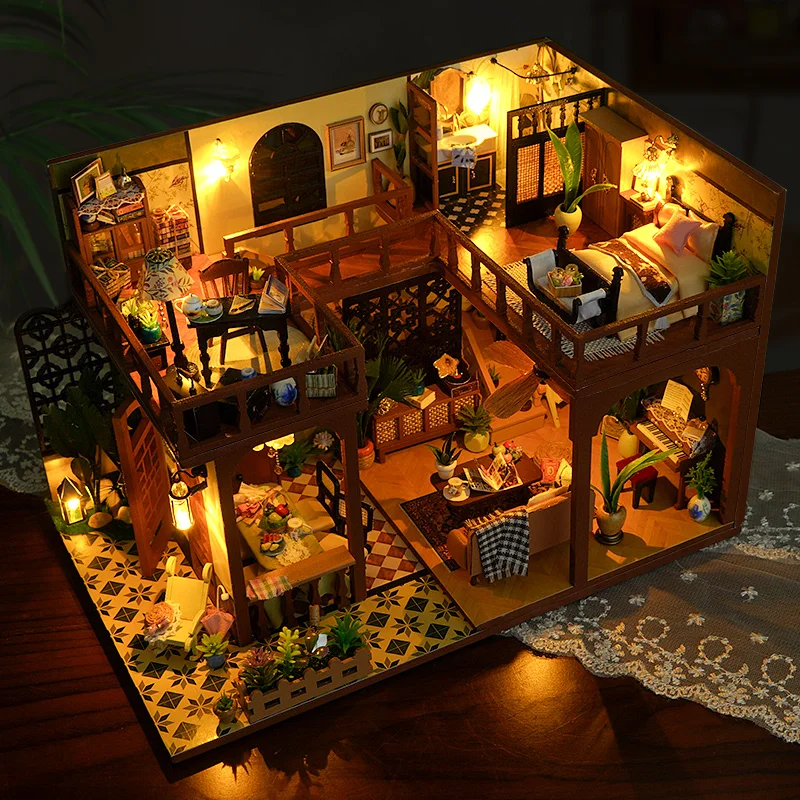 DIY Wooden Miniature Building Kits Chinese Ancient Cottage Doll Houses With Furniture Casa Dollhouses for Friends Birthday Gifts