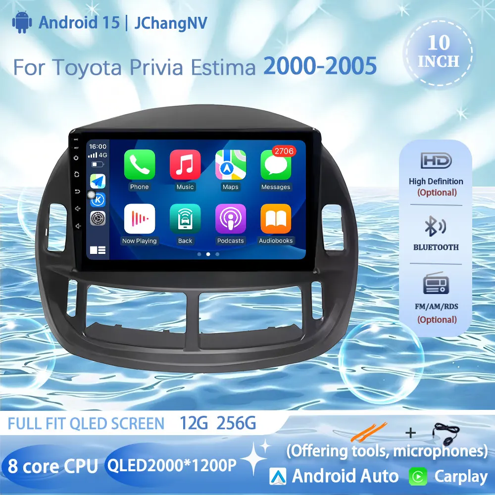 Android Auto Car Stereo For Toyota Privia Estima 2000-2005 Android 15 Multimedia Video Player Carplay 4G GPS Autoradio