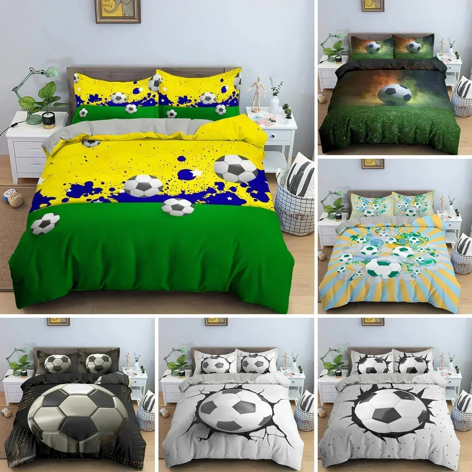 3D Football Bedding Set Soccer Duvet Cover Pillowcase Polyester Comforter Cover King Queen Full Double Ball Sport Quilt Cover