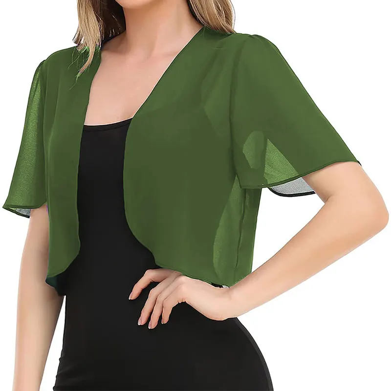 Women Summer All-match Open Front Short Sleeve Chiffon Shrug Cardigan Fashion Cover Up Shawl Coat Lady Cropped Sheer Bolero Tops