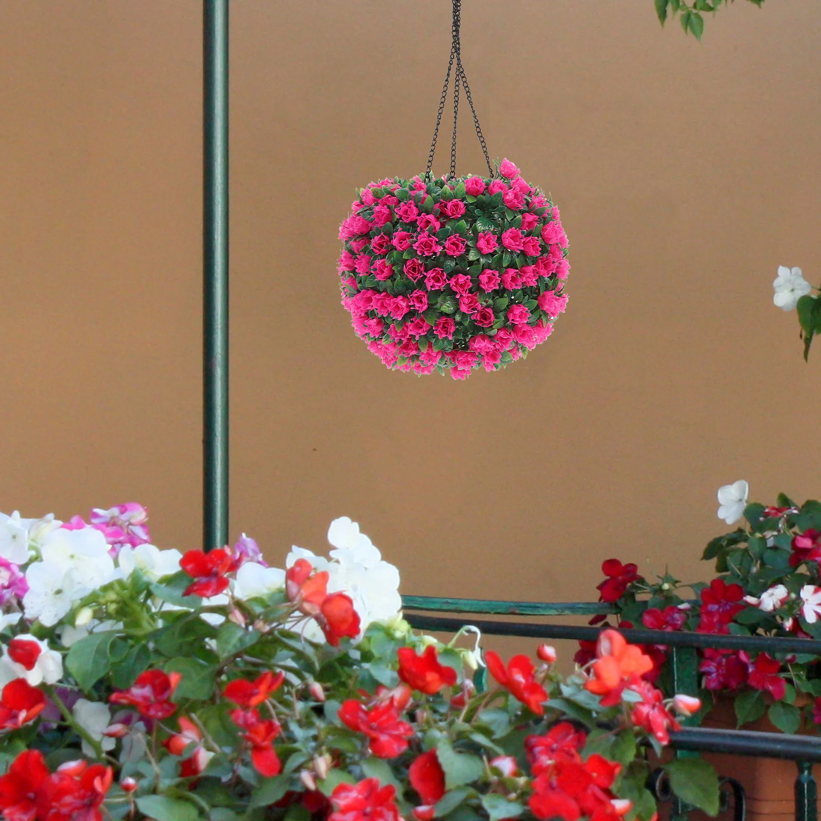 

Pink Flower Solar Light 42 5x22cm Artificial Topiary Balls LED Hanging Lamp Warm White Garden Wedding Decor Outdoor Lantern