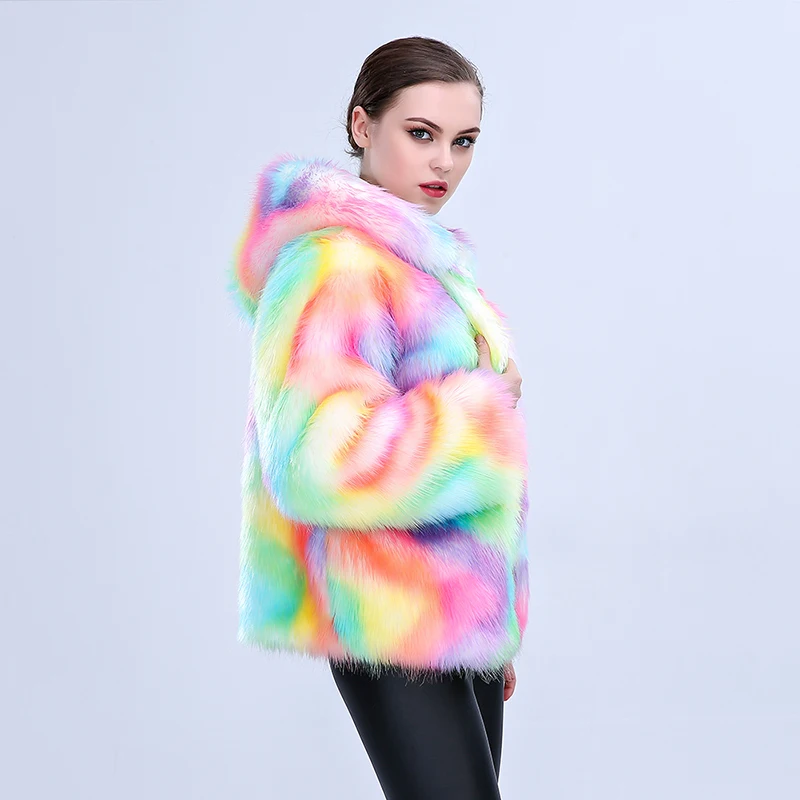 Autumn-winter Faux Fur Thermal Stylish Colorful Women\'s Jacket