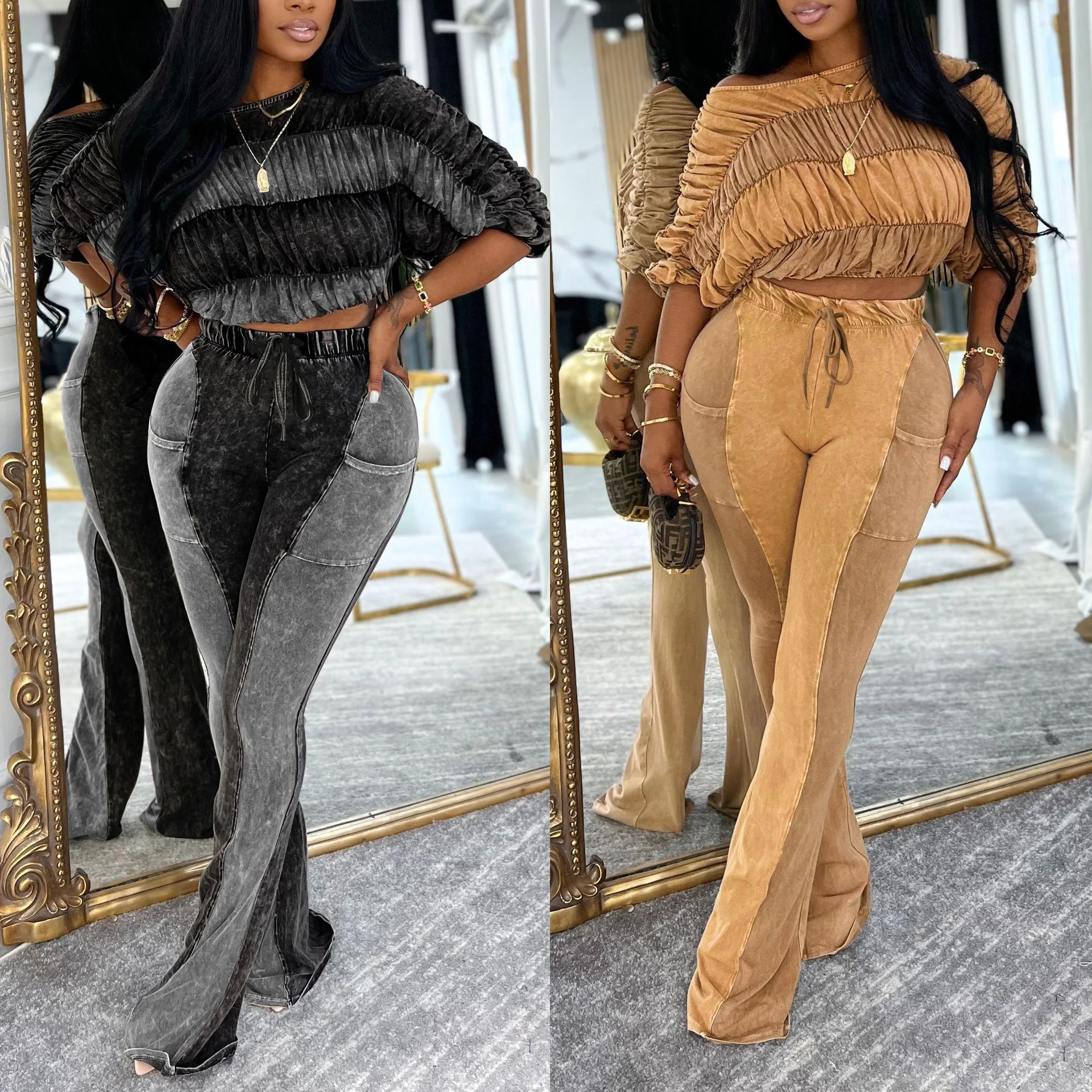 

2025 Autumn Women Joggers 2 Piece Pant Set Outfits Y2K Streetwear Tracksuit Ladies Tie Dye Tops Elegant Two Piece Sets