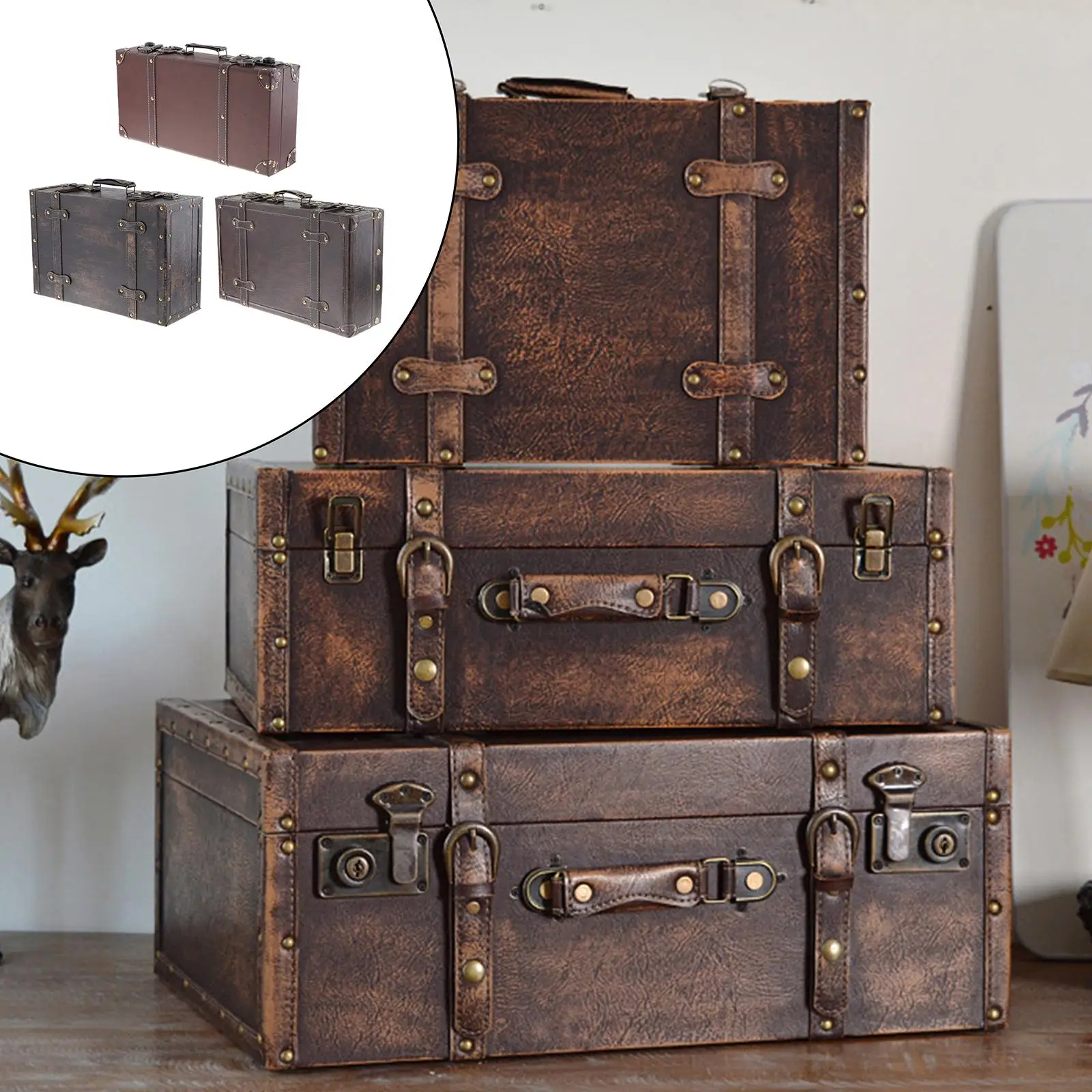 

Retro Wood Leatner Suitcase British Style Luggage Case Photography Props