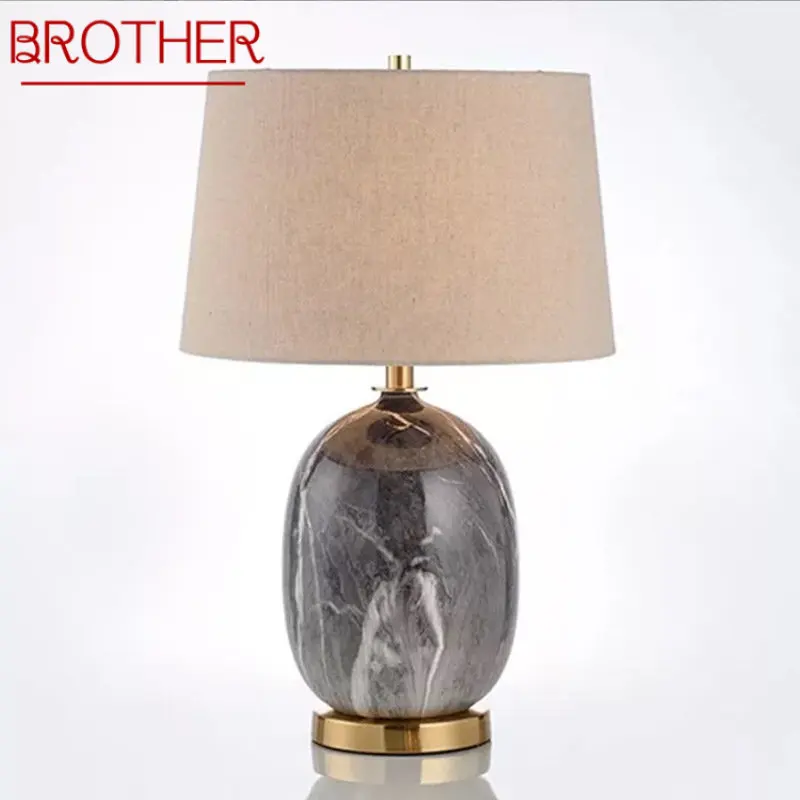 

BROTHER Modern Ceramic Table Lamp LED Nordic Creative Grey Bedside Desk Light Decor for Home Living Room Bedroom