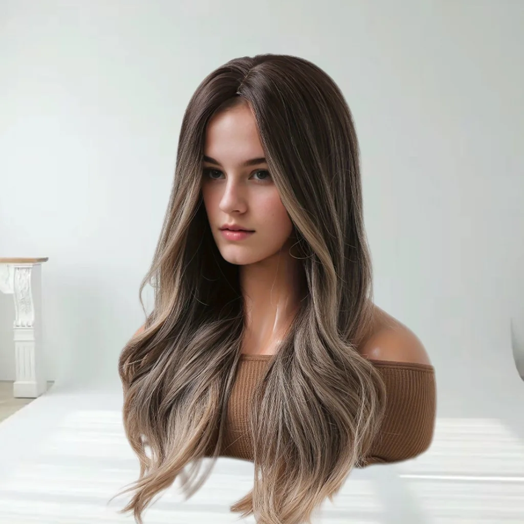 Moda cambio gradual color ondas medianas grandes pelo largo y rizado desgaste natural esponjoso estilo europeo y americano