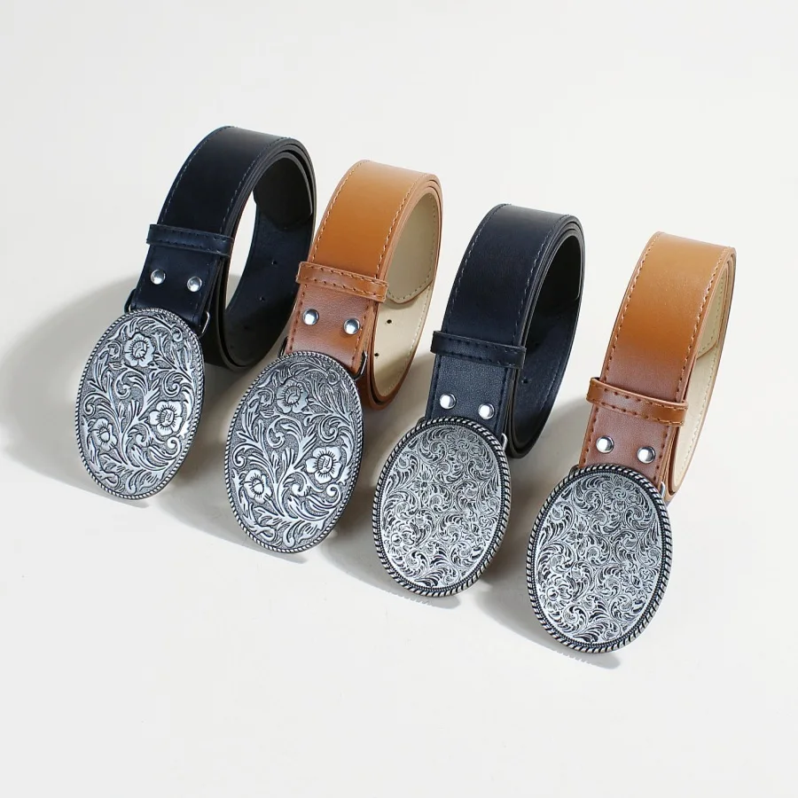 1 قطعة الرجال البني خمر منحوتة زهرة القرص مشبك التنين نمط زهرة تنقش حزام الجينز حزام الزخرفية تنوعا