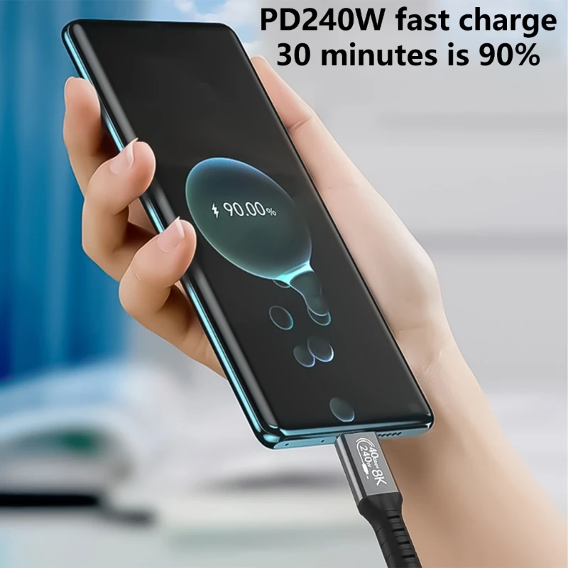 USB 4 Cable with 240W Fast Charging,40Gbps Data Transfer and 8K@60Hz Display Video Braided USB C Data Cable for Phone