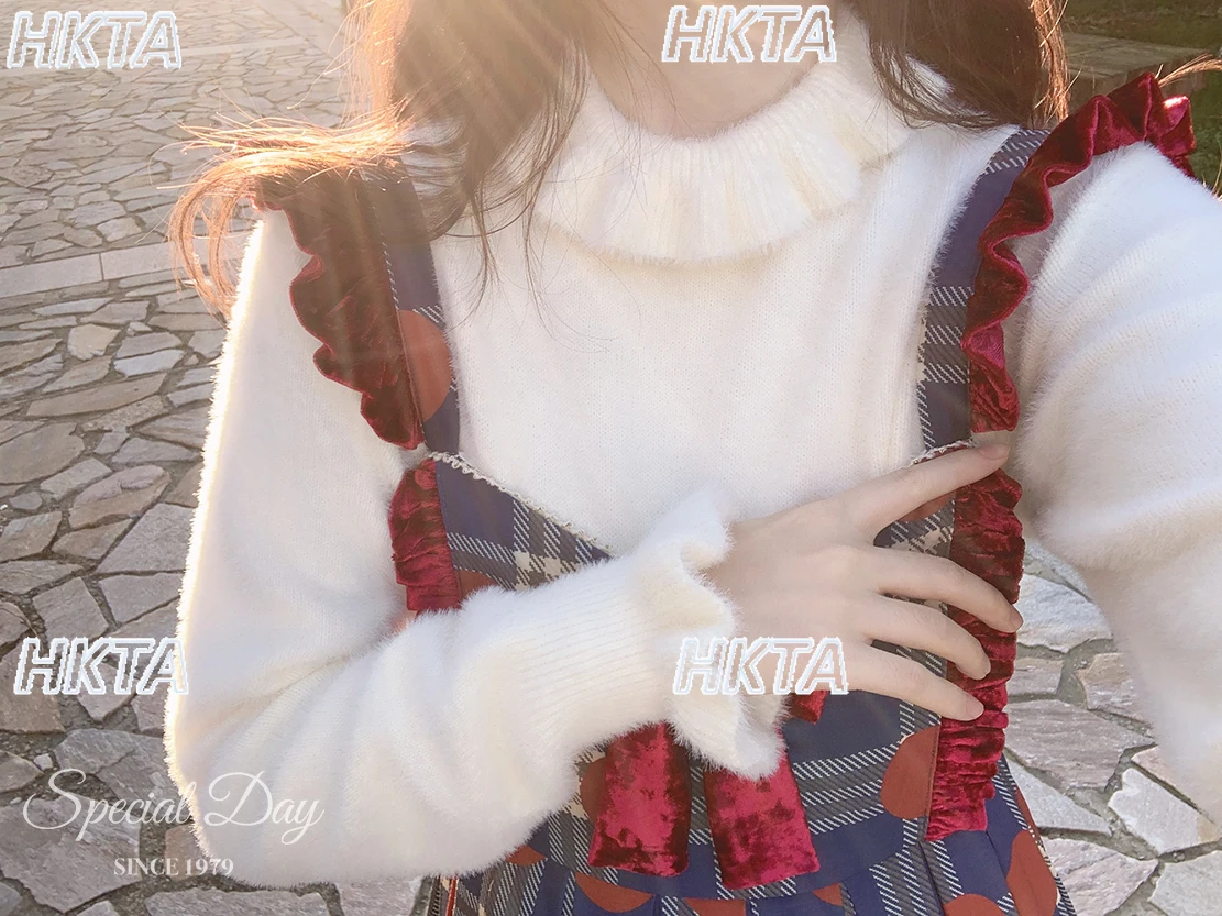 

Lolita Mink Lace Turtleneck Knitted Jumper Inner Sweet Autumn Winter Warm Loose Casual Basic Sweater Tops White Pullover Women