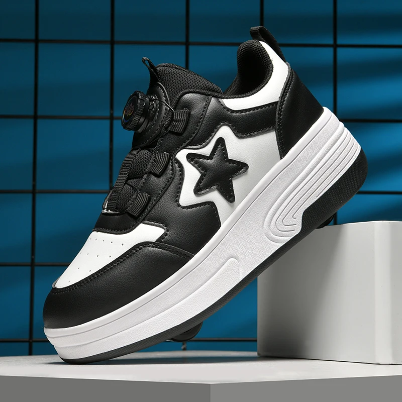 

Children's two-wheeled roller skates with detachable wheels are used by teenagers.