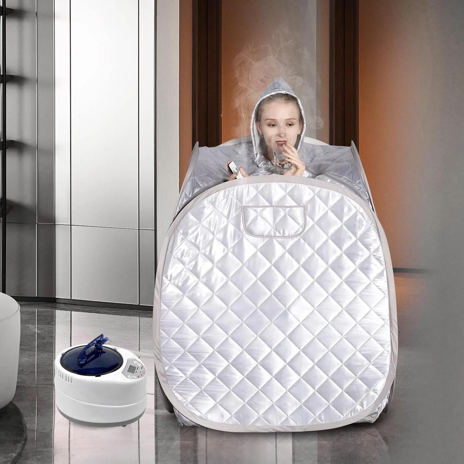 Portable Sauna set one Person Full Body at Home Spa Hat Tent Include 2L Steamer with Remote Control for Detox