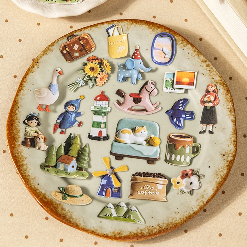 Mr.Paper 3 Packungen niedliche Hartkarton-Aufkleberpakete für den Alltag, dekorative Aufkleber mit Kawaii-Charakteren und ländlichen Szenen für Scrapbooking