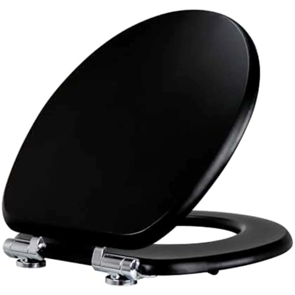 

Toilet Seat With Zinc Alloy Hinge Silent Close Premium Soft-Close Wooden Toilet Seat:for Durable 18mm Thick Wood Design