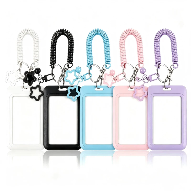 2PCS Star Bells Photocard Holder Keychain with Spring, PVC Photo Card Holder Keychain Organizer ID Badge Credi
