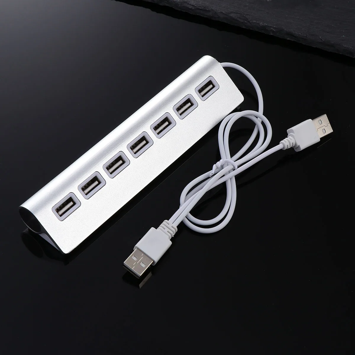 

7-Port USB Hub 2.0 High-Speed Data Transfer Splitter Adapter for Pc Laptop Desktop Tablet Silver Compatible with Usb1.1 Downward