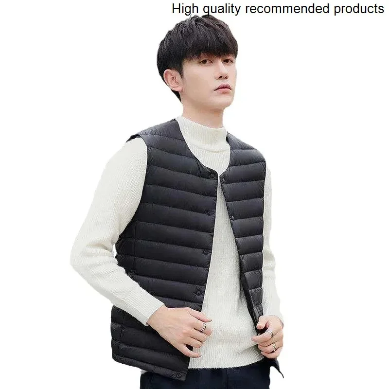 men's collarless thin down New vest round neck sweetheart neck vest men's down jacket lining large size