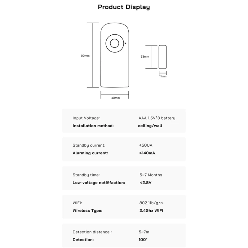 Sensor de puerta inteligente con Wifi, alarma magnética inalámbrica para seguridad del hogar, Detector de apertura de puerta para ventana