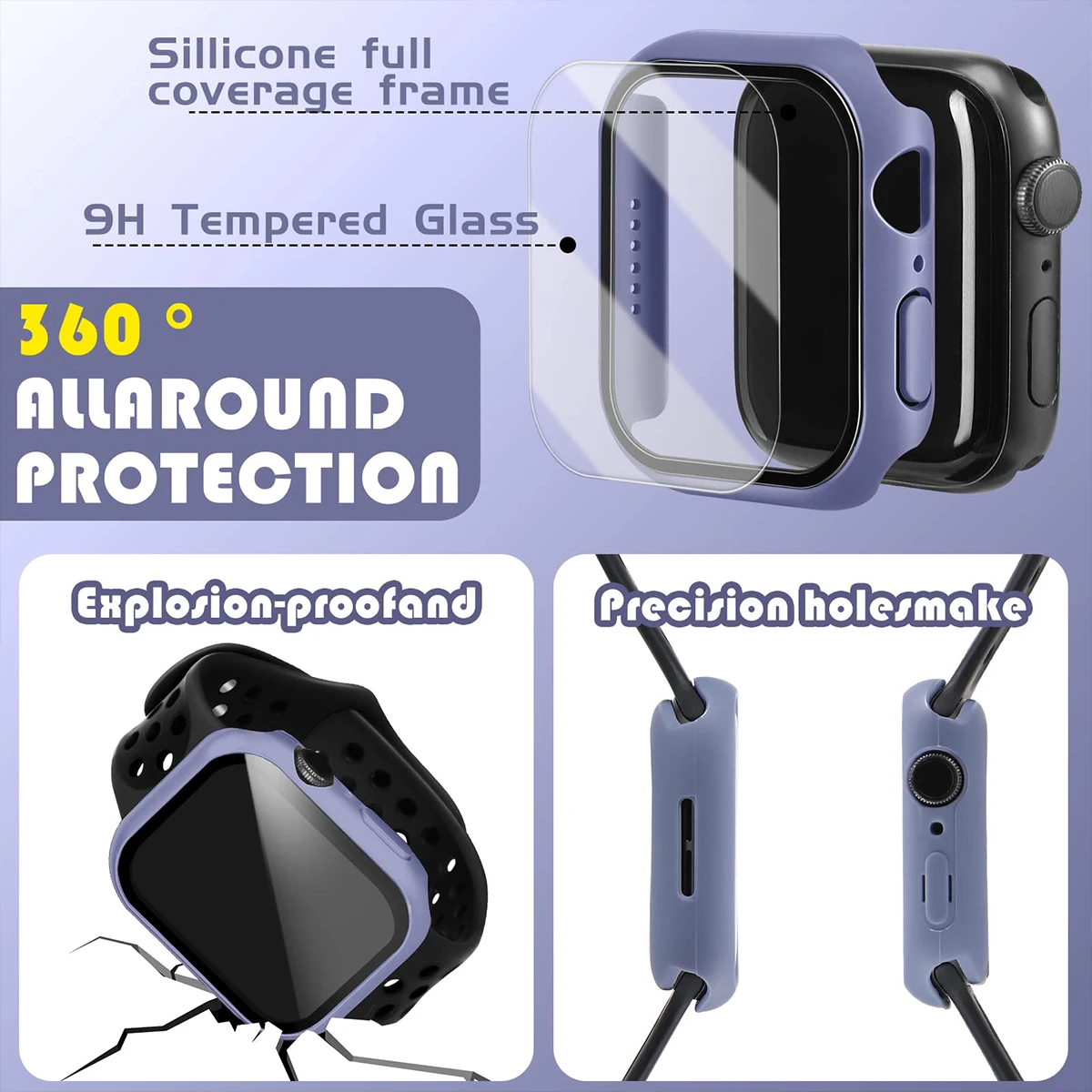 Tempered Glass+Cover For Apple watch Case 45mm 41mm 44mm 40mm 42mm Screen Protector Apple Watch Accessories serie 9 4 5 6 SE 7 8