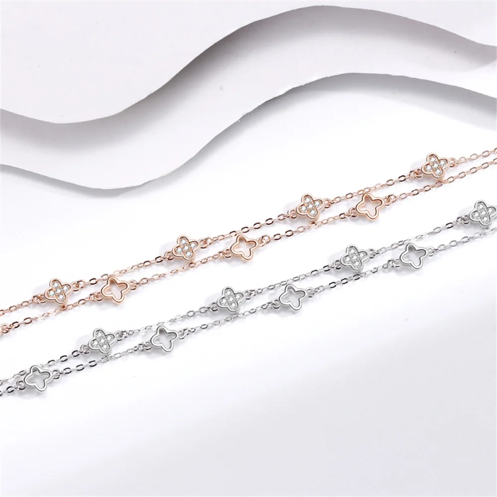 

Корейский нишевый браслет из стерлингового серебра 925 пробы для женщин, двухслойная цветочная форма, изысканный легкий роскошный стиль, ювелирные изделия в холодном стиле