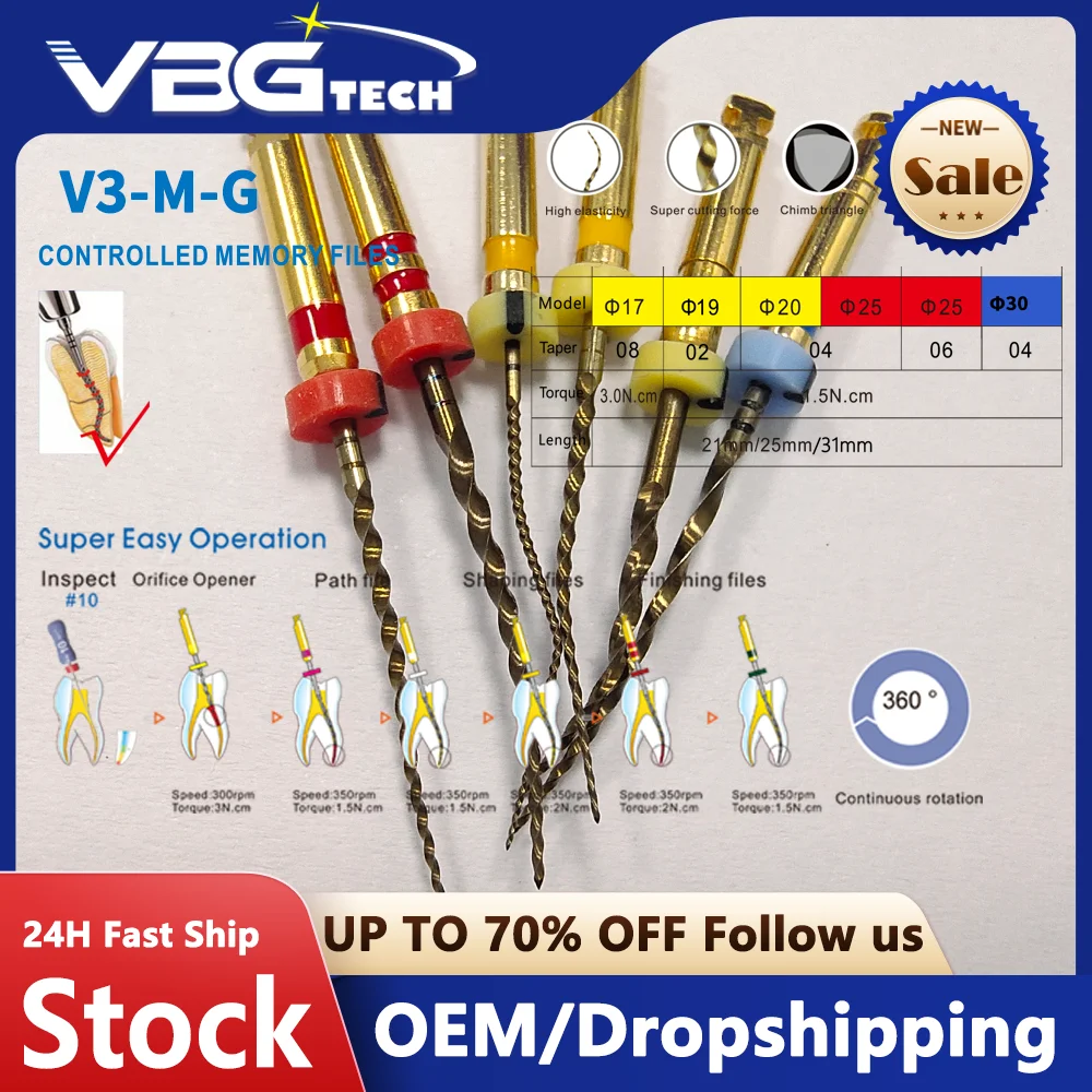 

6Pcs/Pack Dental Tools Niti Endodontic Rotary Files 04 06 Taper Super Golden Engine Use Files Heat Activation Dentist Instrument