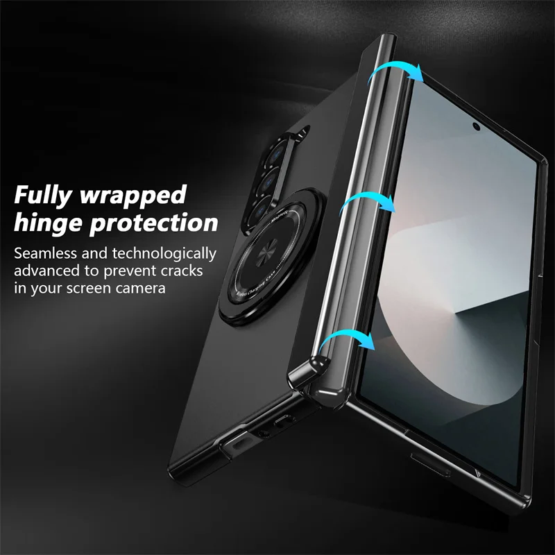 360° Rotating Holder Magnetic Phone Case For Samsung Galaxy Z Fold7 Fold6 Fold5 Fold4 5G Ring Hinge Screen Protector Film Cover