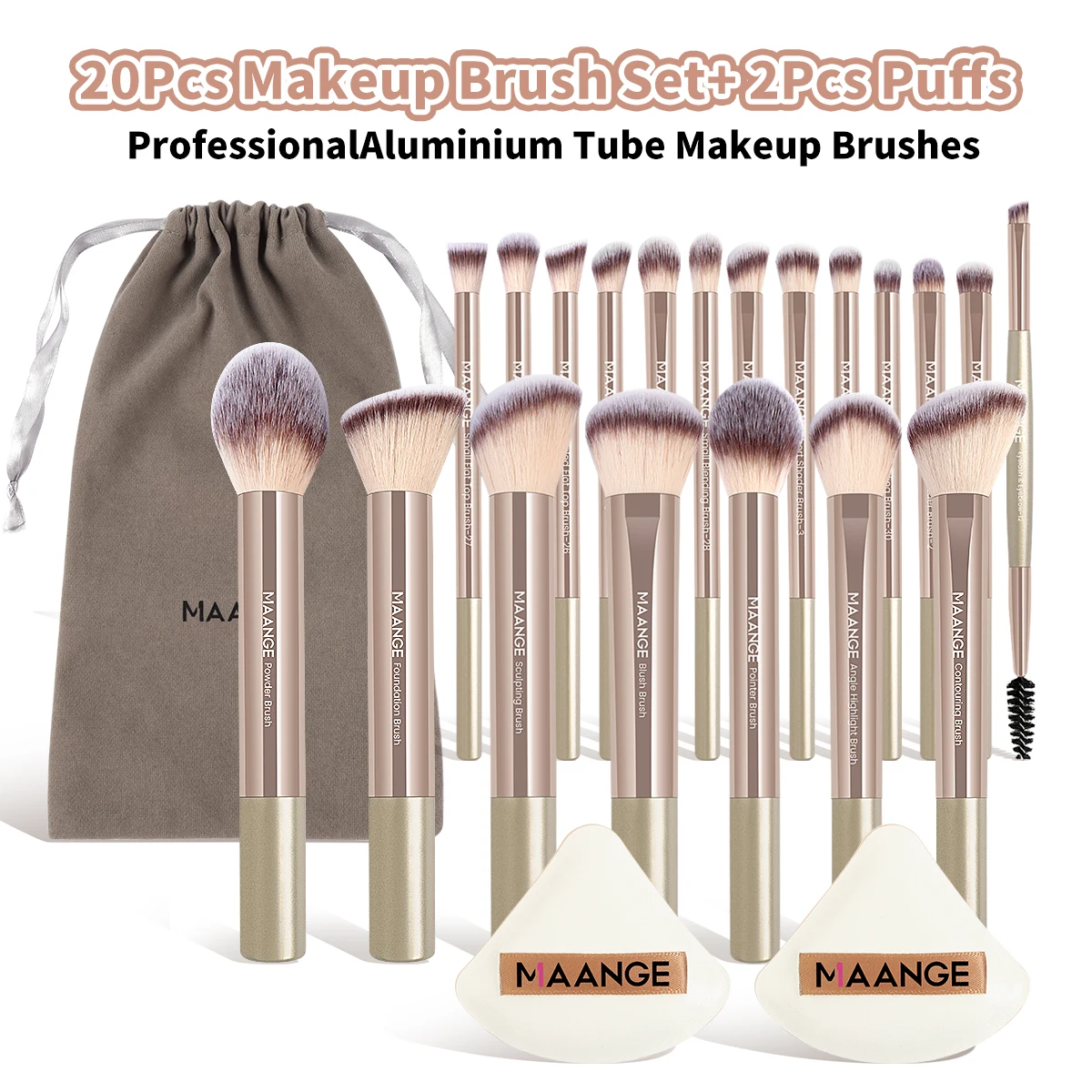 

Набор кистей для макияжа MAANGE: 20 кистей, 2 спонжа для макияжа с воздушной подушкой, сумка для хранения, профессиональные кисти для макияжа, удобные для путешествий