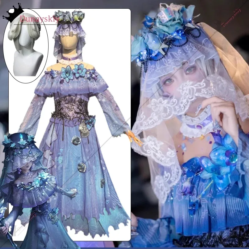 25COS Cosplay Identity V Melly Plinius Entomologist Cosplay Costume Blue Flower Girls Lolita Dress Melly Plinius Role-play Wig S