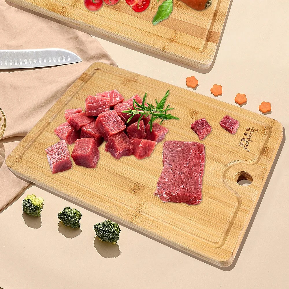 

Jaswehome Rectangular Double-sided Bamboo Chopping Blocks With Hang Hole Bamboo Fruit Cheese Boards Cutting Boards Kitchen Tools