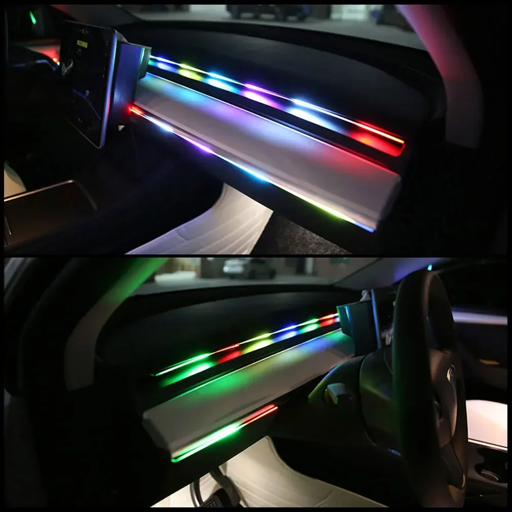 Carro Interior Ambiente Decorativo RGB Luzes Do Arco-Íris, LED Escondido Streamer Strip, Atmosfera Universal Luz, USB, APP Controle, Remoto