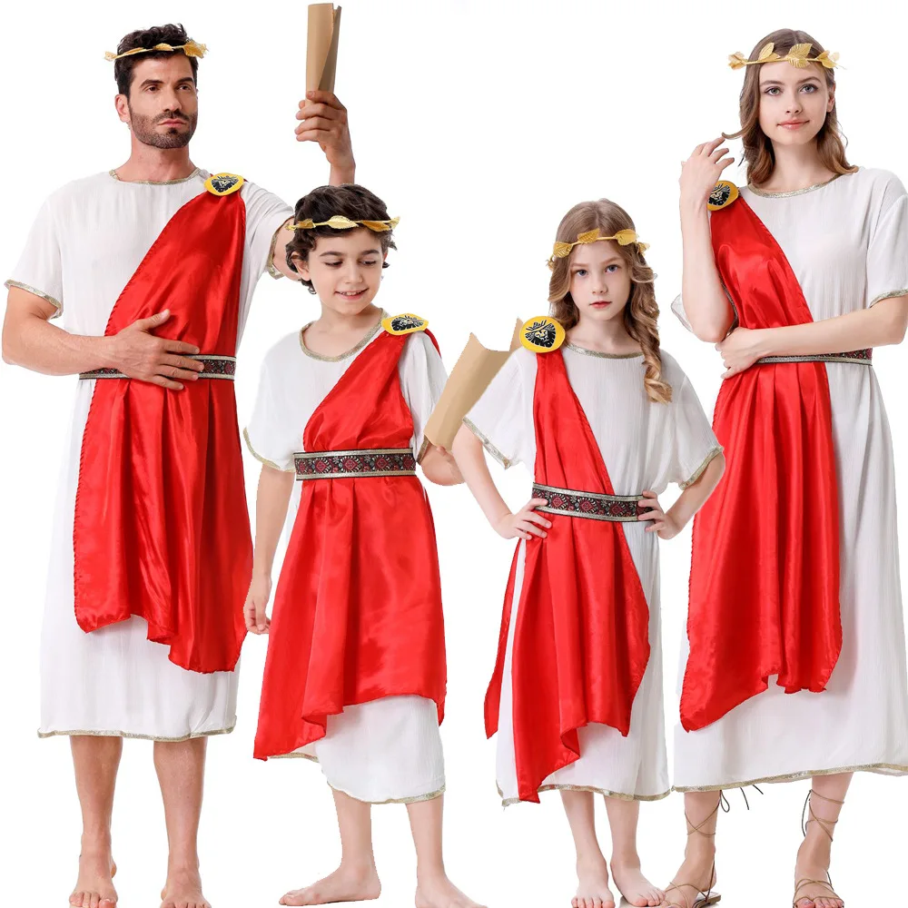 

New Halloween Medieval Ancient Roman Greek King Adult Children Parent-child Red Shawl Masquerade Stage Play Role-playing Costume