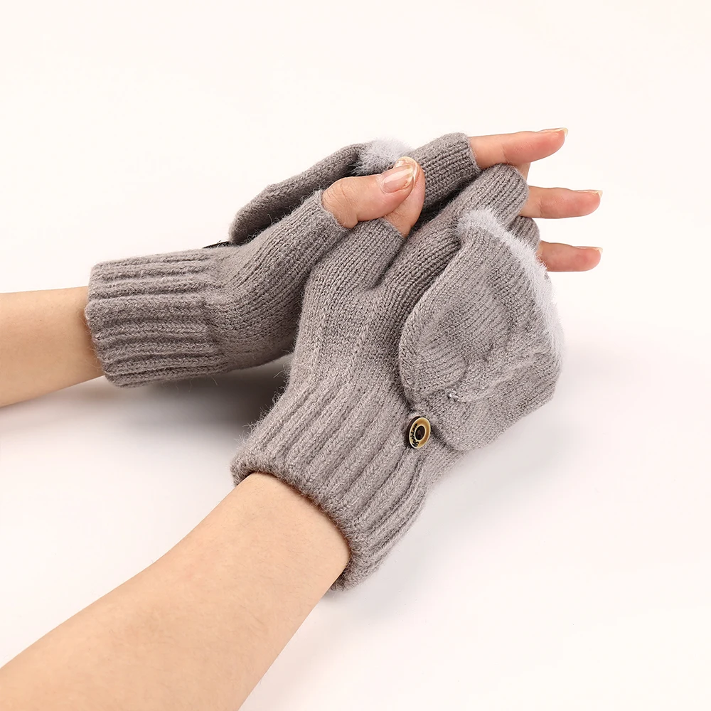 

2023 Winter Warm Thickening Wool Gloves Knitted Flip Fingerless Exposed Finger Thick Gloves Without Fingers Mittens Glove Women