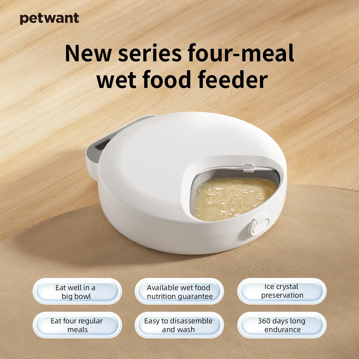 Petwant Cat Automatic Feeder 4 Meal Timed Support Dry and Wet Grains Ice Crystal Keep Fresh Cats Food Dispenser Food and Water