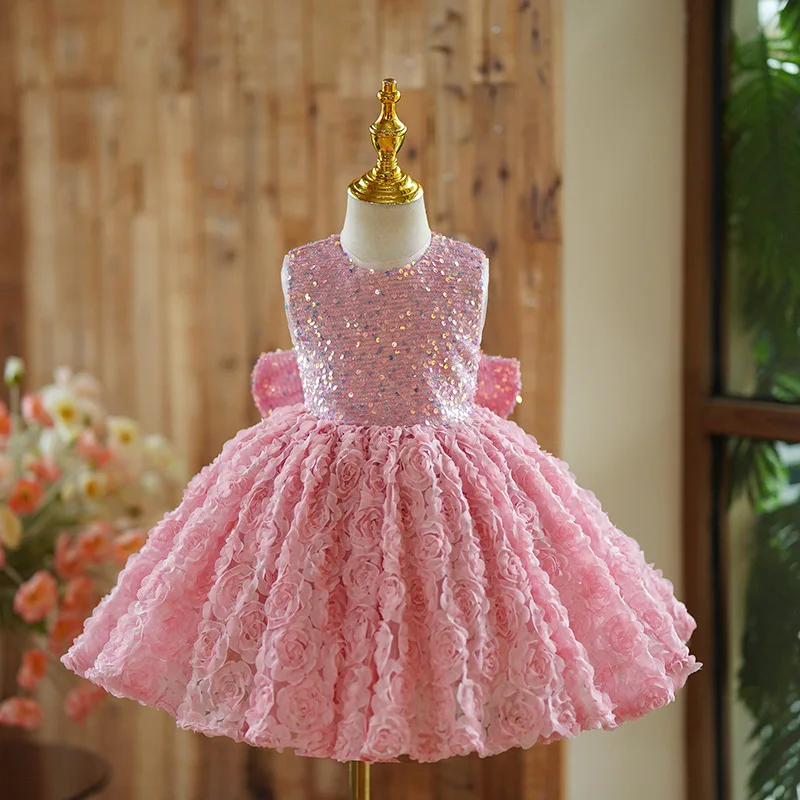 

Girls' Dress Rose Blossom Dress Children's Summer 1-8 Years Old Girls' Birthday Party Gorgeous Fluffy Children's Wedding Dress