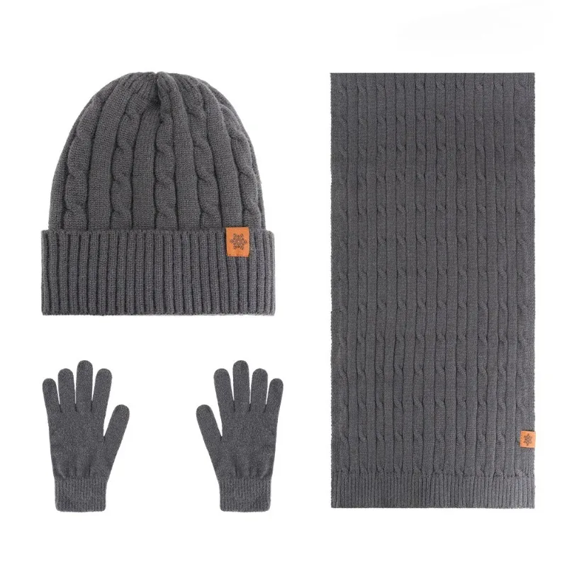 Set di tre pezzi di velluto invernale ispessito a prova di freddo in lana da ciclismo lavorato a maglia, cappello, sciarpa, guanti