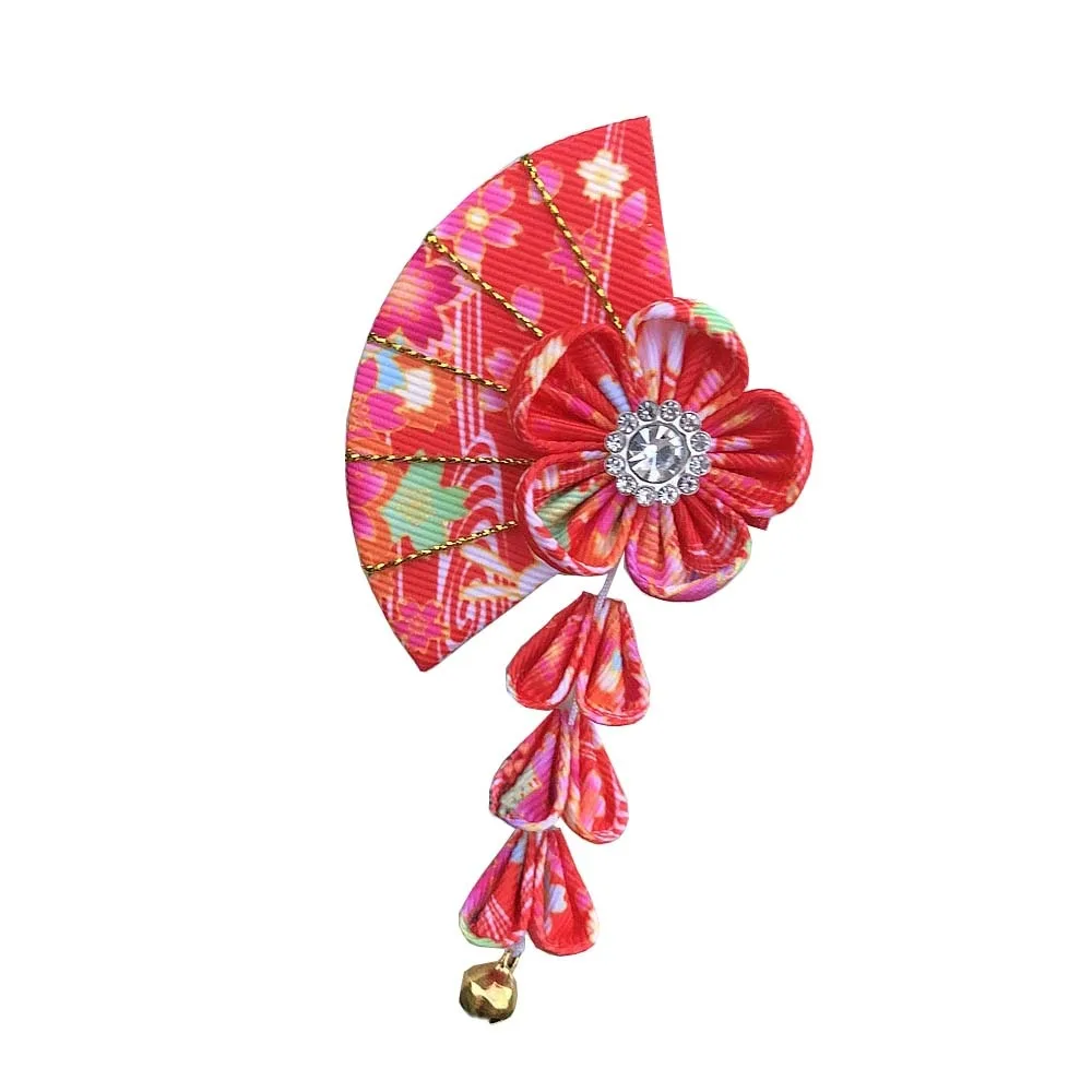 

Cute Bell Kimono Sakura Hairpin Sakura Cloth Tassel Fan Hair Clip Kimono Hair Clip Hanfu Fan Hair Clip Children