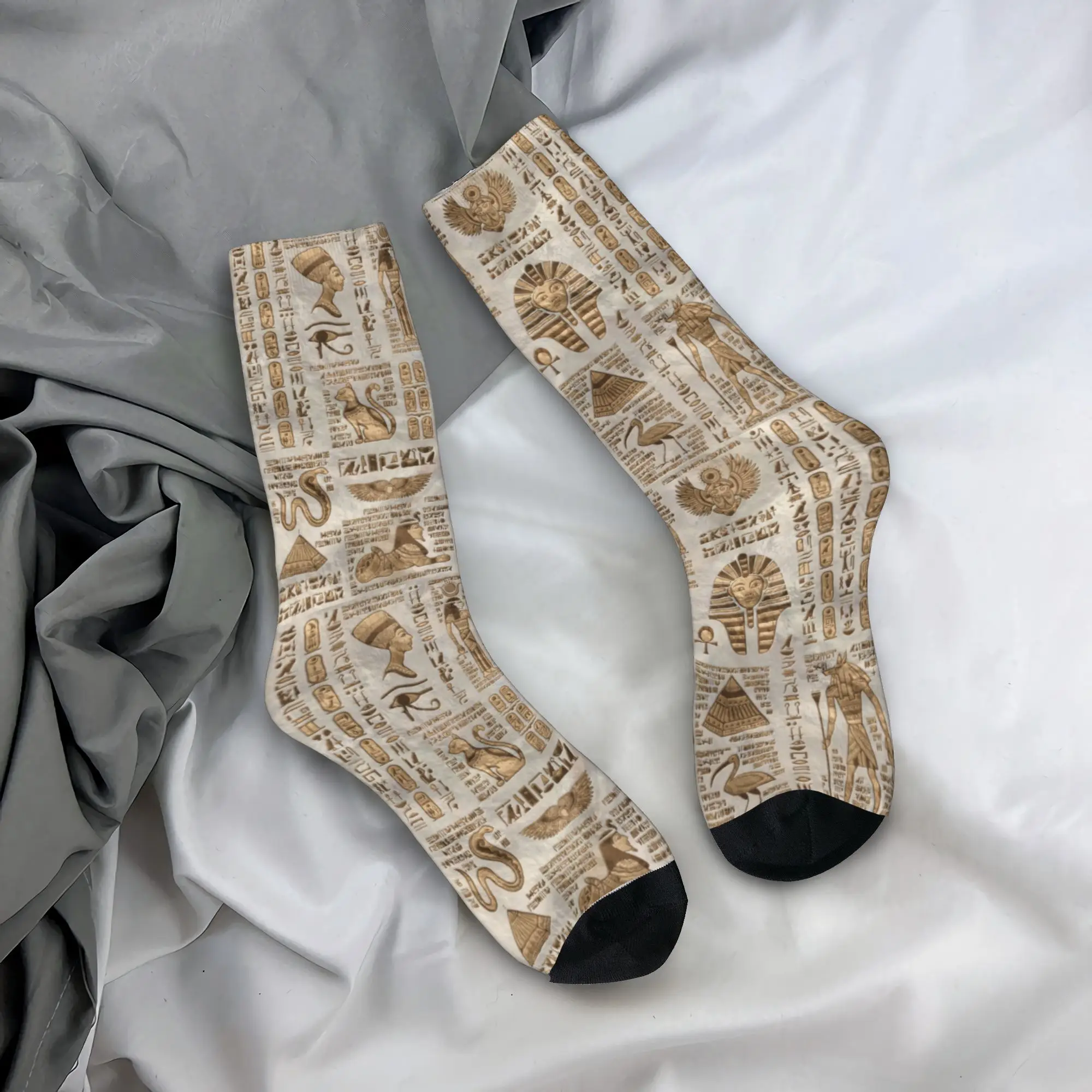

Custom Egyptian Hieroglyphs And Deities Dress Socks Mens Womens Warm Fashion Ancient Egypt Symbol Crew Socks