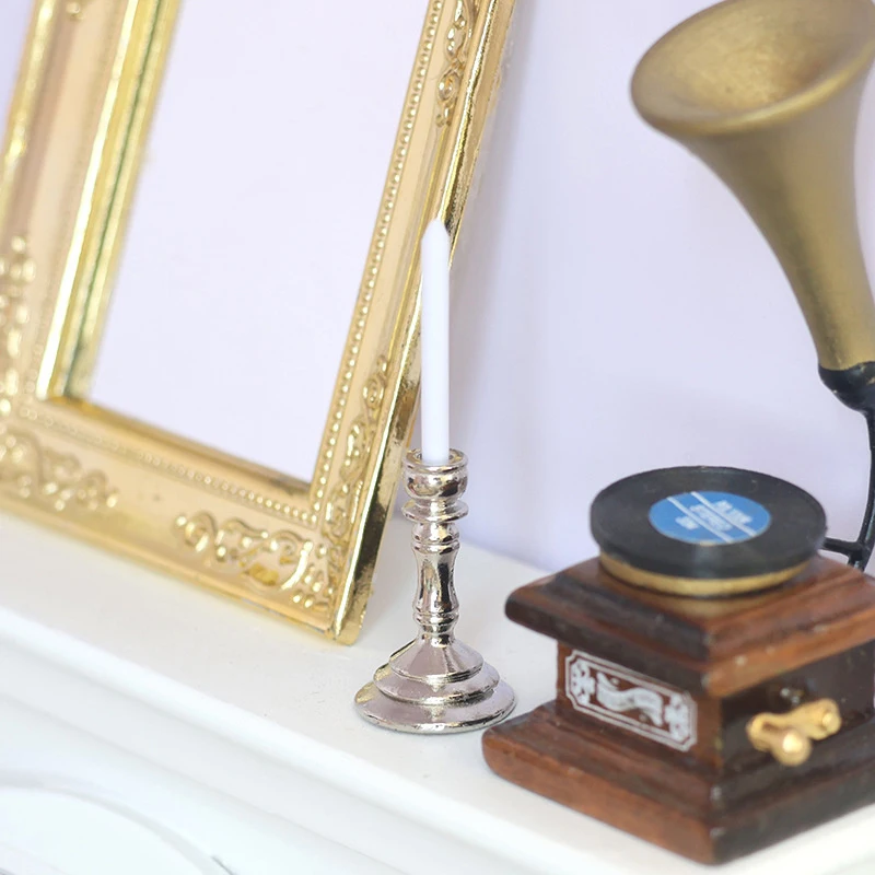 1 par 1:12 portavelas en miniatura para casa de muñecas, modelo candelabro, accesorios de juguete para decoración del hogar, perfecto para casa de muñecas