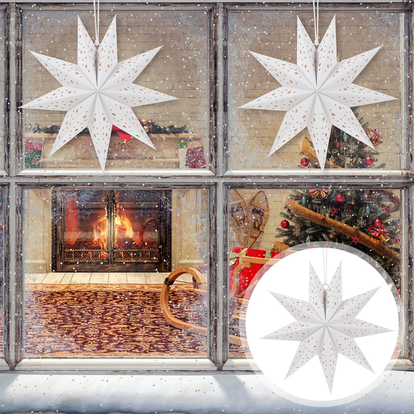 3pcs Christmas Paper Star Lampshades Star Hanging Pendant Christmas home Window Grille Lantern Covers Wedding Xmas party decors