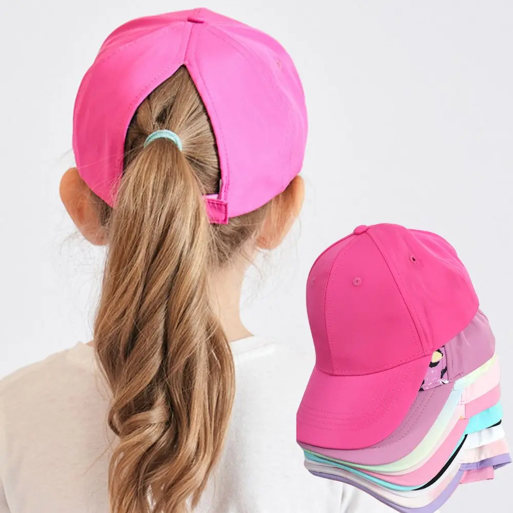 Hot High Ponytail Kids Hat Baseball Cap For Girls Boys Travel Sun Hat Adjustable Children Peaked Caps Hollow Back Ponytail Caps