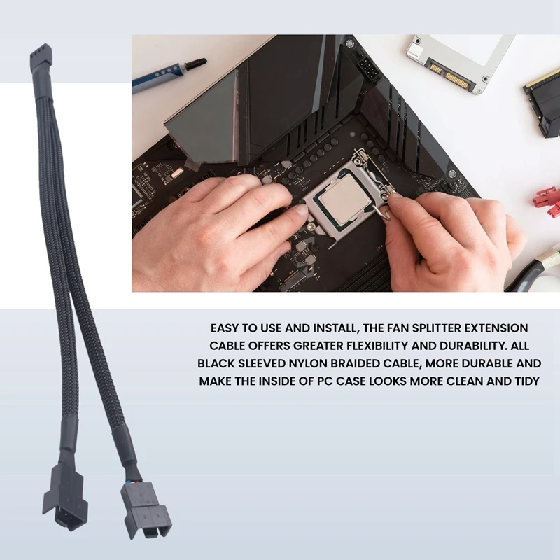 3Pcs PWM Fan Splitter Cable 2Way 4Pin Y Sleeved Extension Power Cable 1To2 Converter For PC Motherboard,Computer CPU Fan