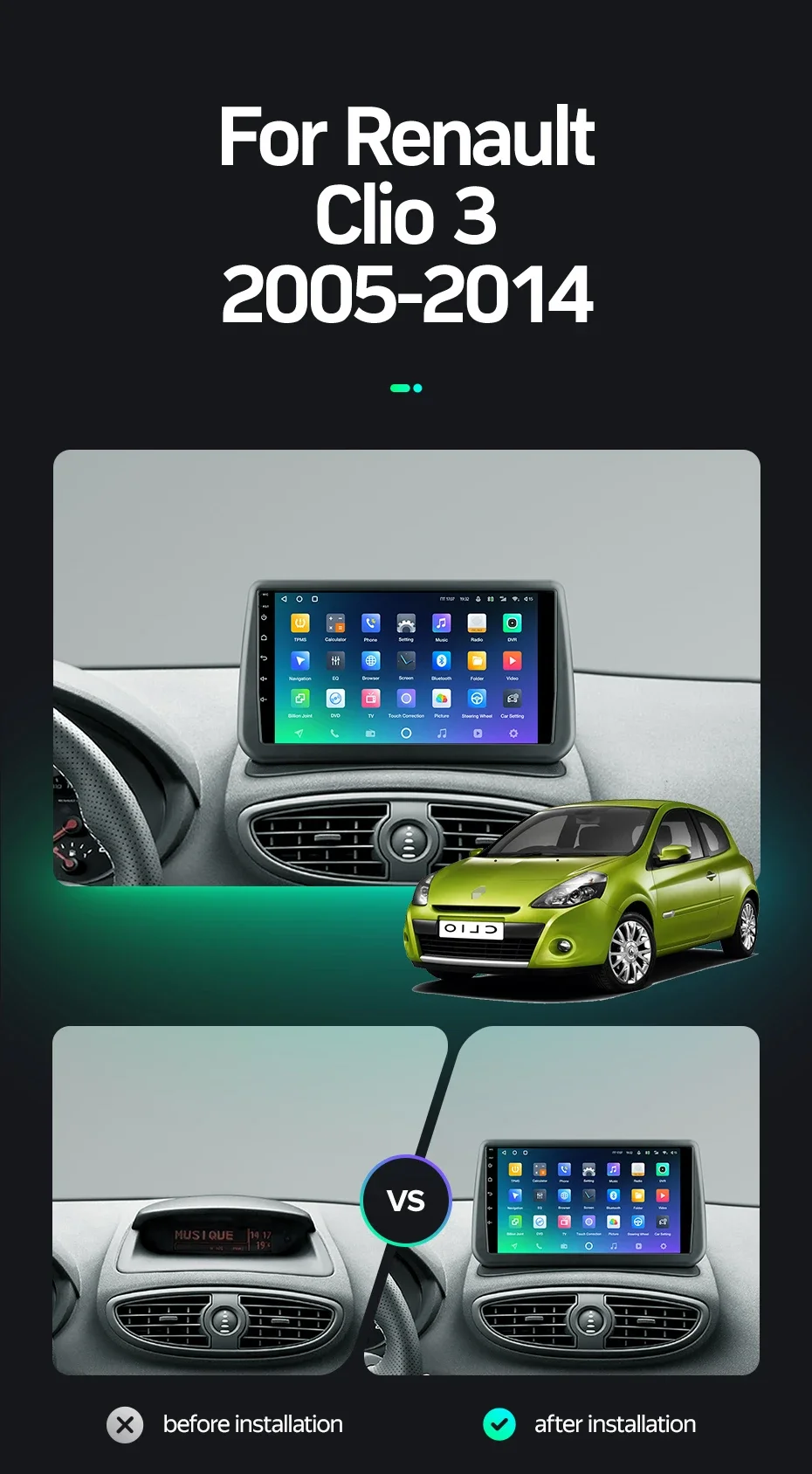 For Renault Clio 3 2005 2006-2014  Android 16 Car Radio Wireless CarPlay Auto Multimedia Player Navigation GPS 2din Auto radio