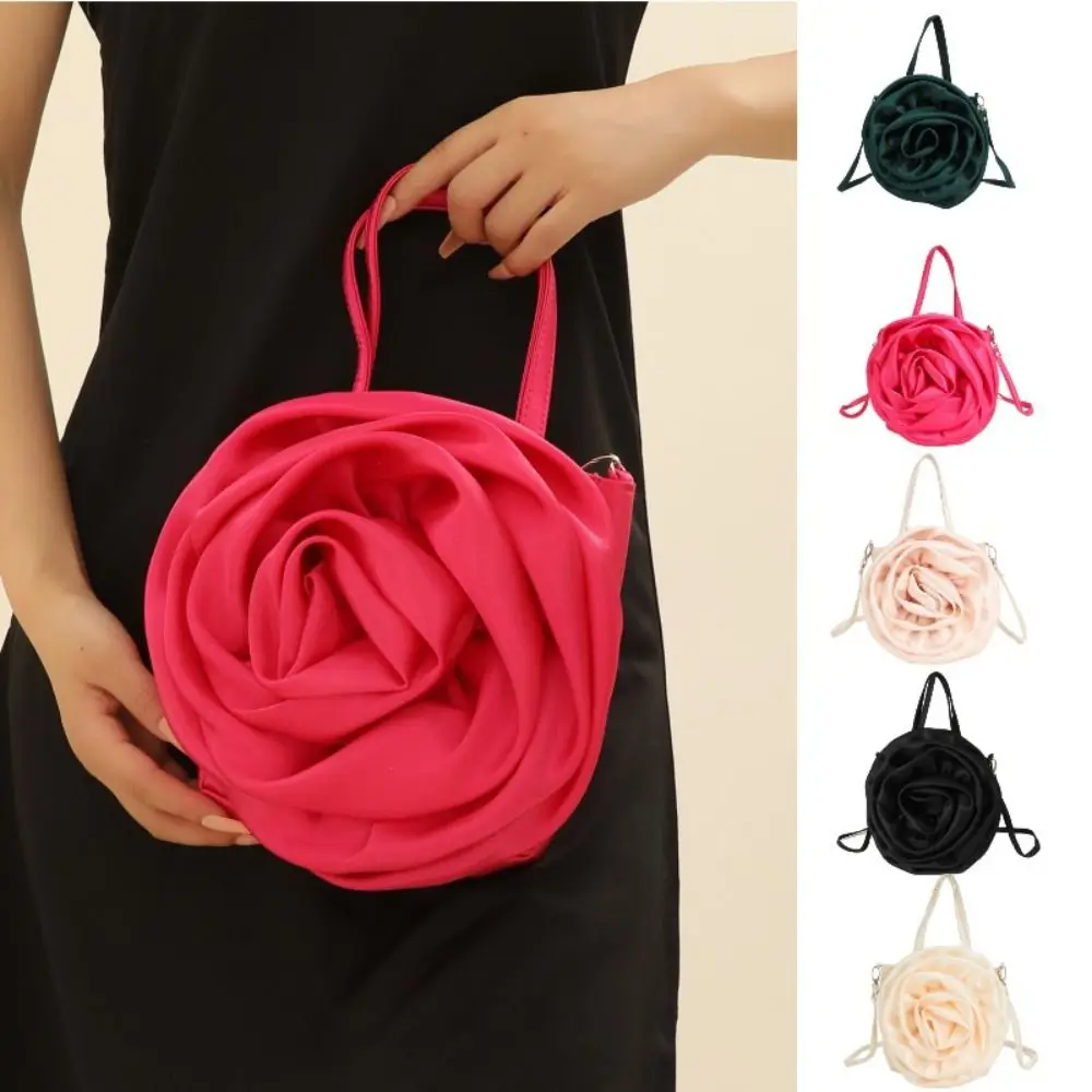 Pleated Flower Rose Handbags Luxury Large Capacity Silk Satin Party Clutches Solid Color Evening Purse Ladies