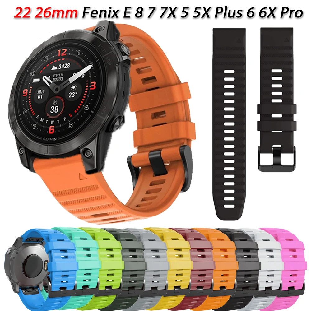 Watch Band For Garmin Fenix 8 47 51mm Solar E 7 7X/Epix Pro/6 6X Pro 5X Plus Enduro 3 2 QuickFit 26 22mm Silicone Strap Bracelet