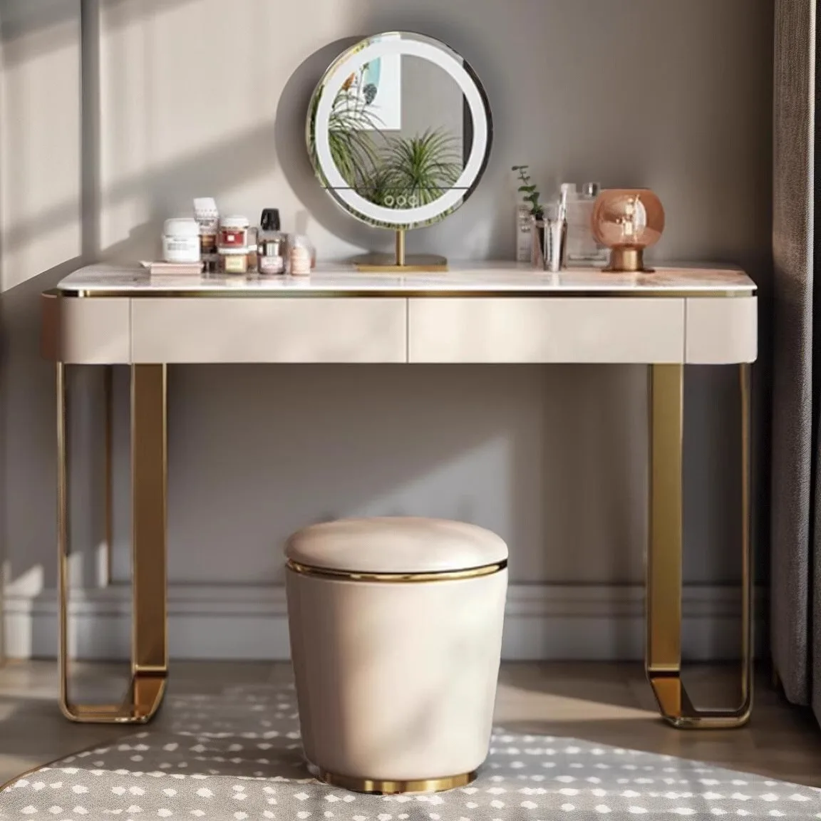 Italian light luxury rock slab dresser modern simple integrated makeup table