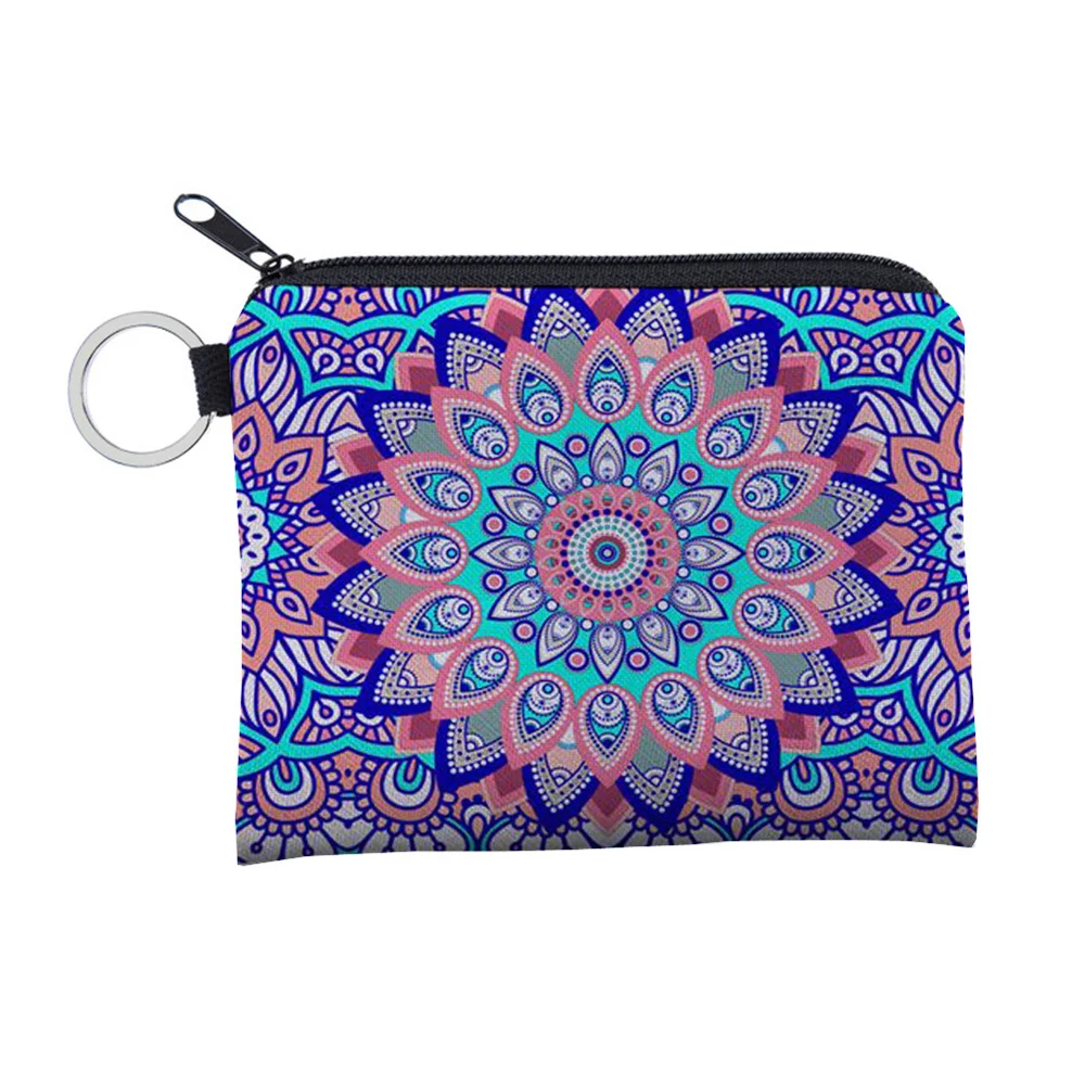 Coin Purse Mandala Patter Waterproof Fabric Storage Small Zipper Wallet Bag Portable Personality Creativity Card Holder Key Case